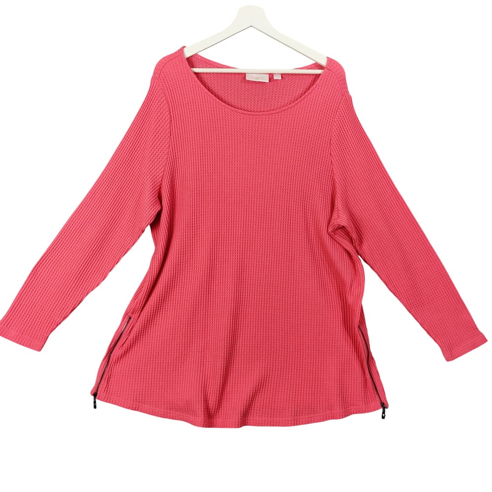 Belle Kim Gravel Womens Casual Waffle Knit Side Zip Top 2X Coral Pink Tunic